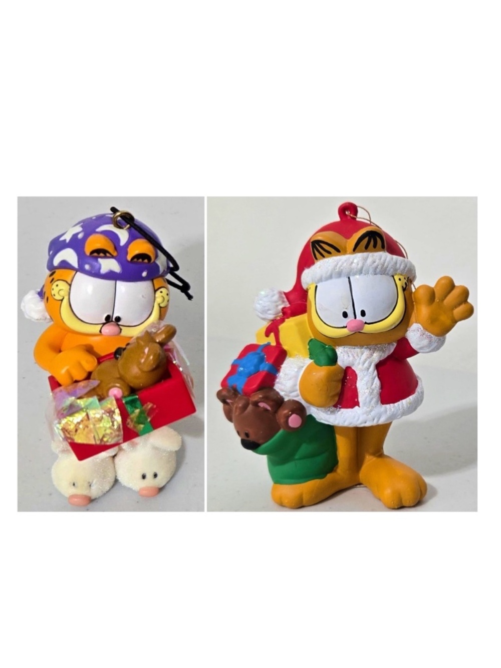 2 Vintage Kurt S Adler Garfield Christmas Hanging Ornaments Santa Claus Pjs VTG